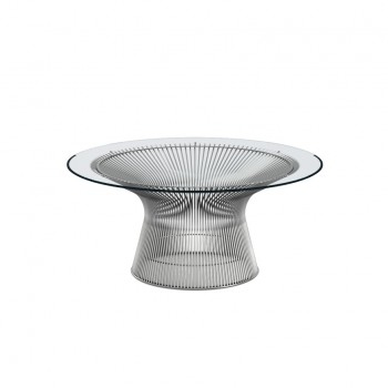 Mesa Auxiliar Platner Níquel Vidrio Ø915x385 ERF-0