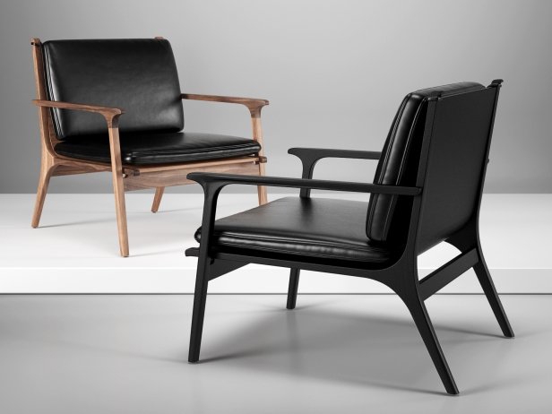 Rén Natural Walnut / Black Bellagio 7925 Leather Lounge Chair FQD-278853