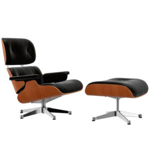 NEW Lounge Chair + Ottoman Cerezo Natural / Piel Premium L50 Negro / Base Pulida ER